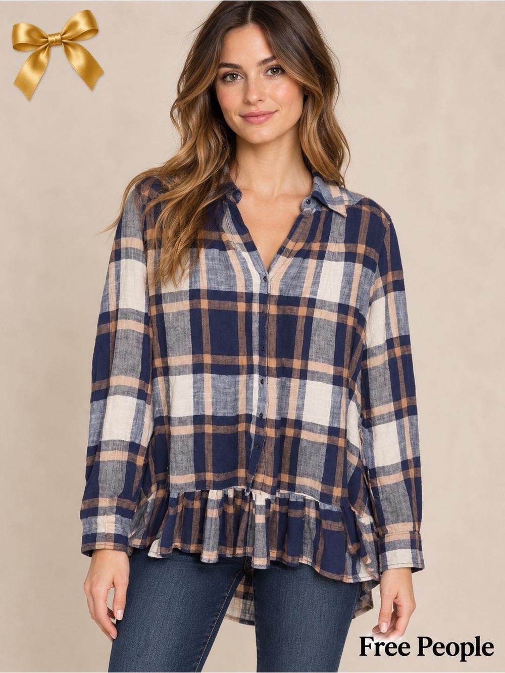 Free People Plaid Button Up Shirt Oversized Small